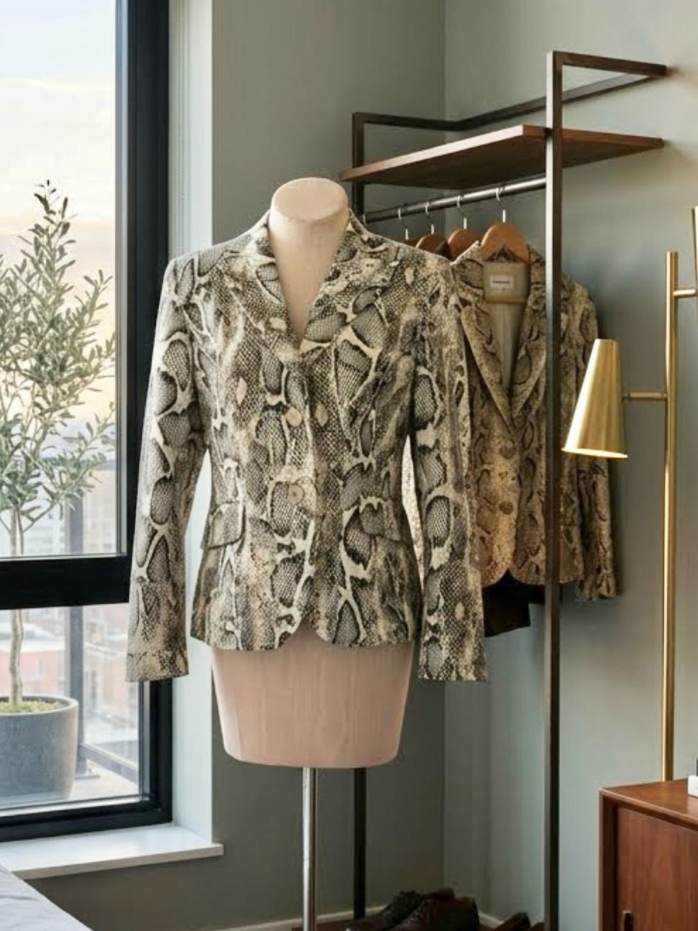 VTG HORST BASLER Germany Snake-Print Cotton Blazer - M